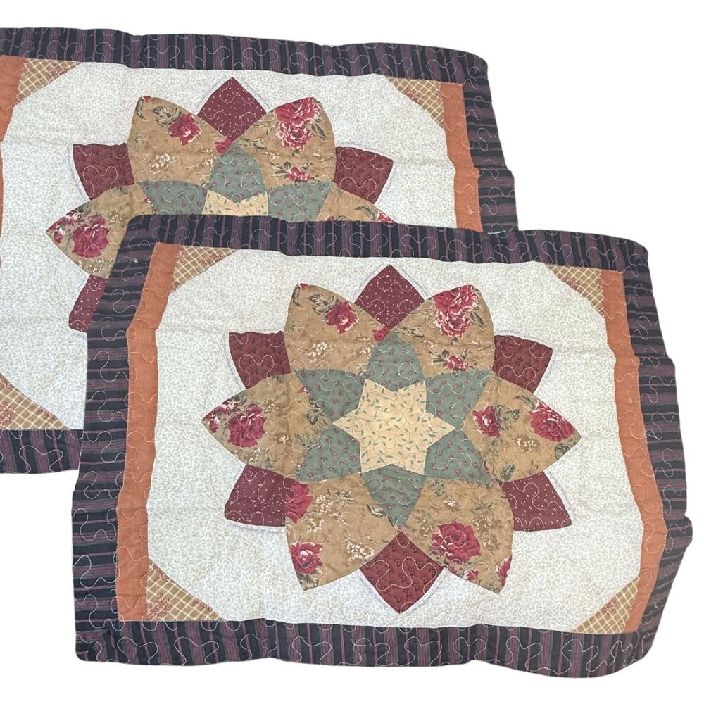 Country Quilt Pillow Shams Set of 2 Quilted Star Pillowcases New